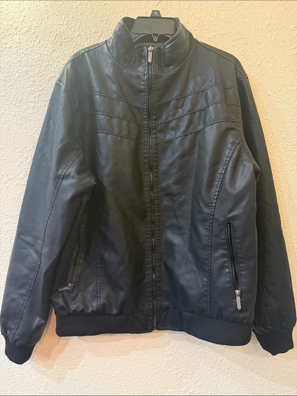 American breed Men's Black Faux Leather Zip-Up Jacket